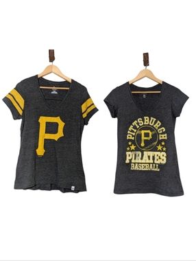Womens Pittsburgh Pirates Gray VNeck Baseball Fitted Tee Bundle Lightweight Cute